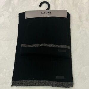 Reaction Kenneth Cole Black and Gray Beanie and Scarf Set